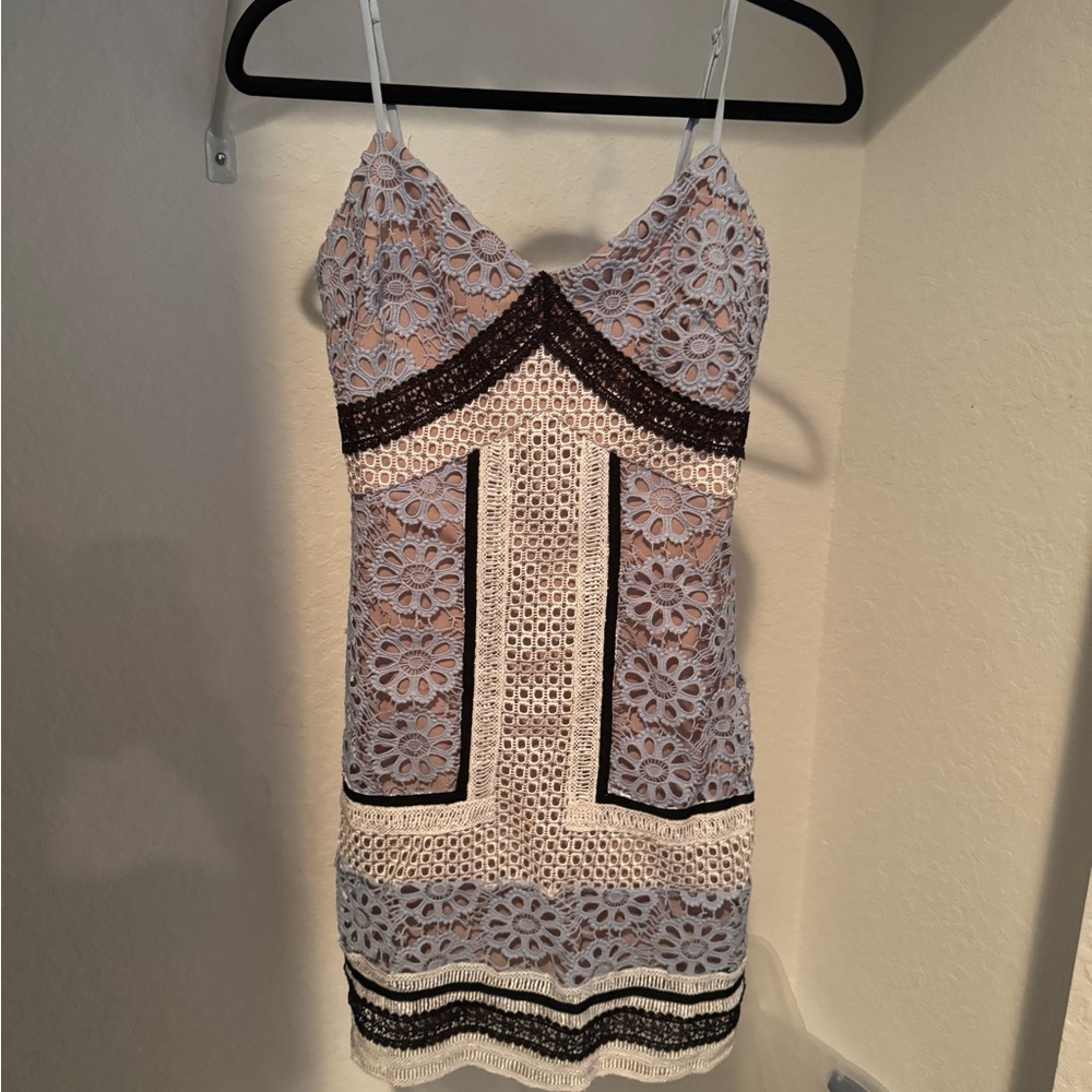 Moulinette Soeurs White and Black Floral Lace Mini Dress